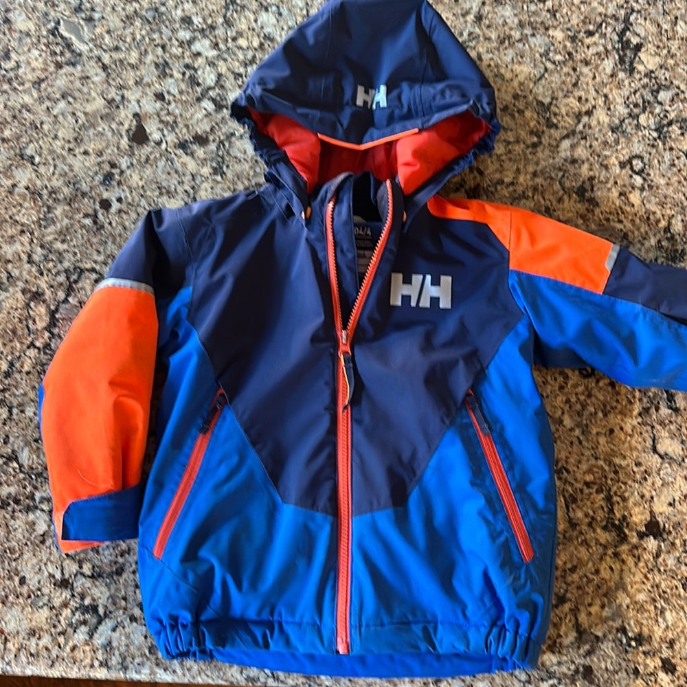 Helly Hansen Kids Navy Blue & Bright Blue Jacket with Orange Accents